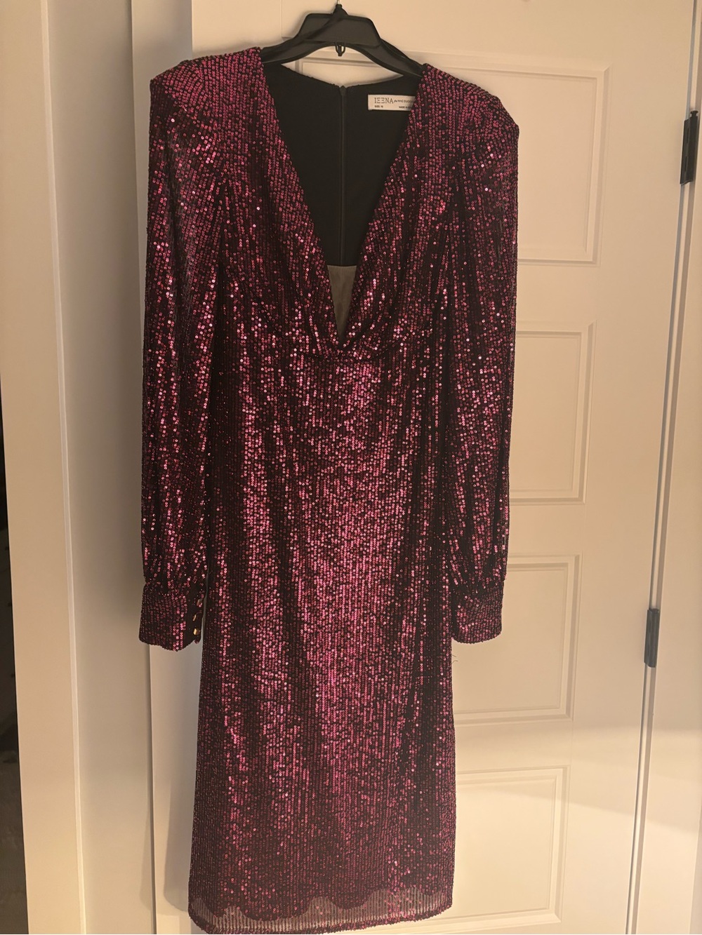 Mac Duggal Plum Sequin Midi Dress with V-Neck - Picture 5 of 7